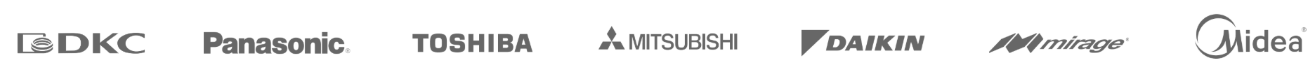 Fabricantes aliados de Ecodaire: DKC, Panasonic, Toshiba, Mitsubishi, Daikin, Mirage, Midea